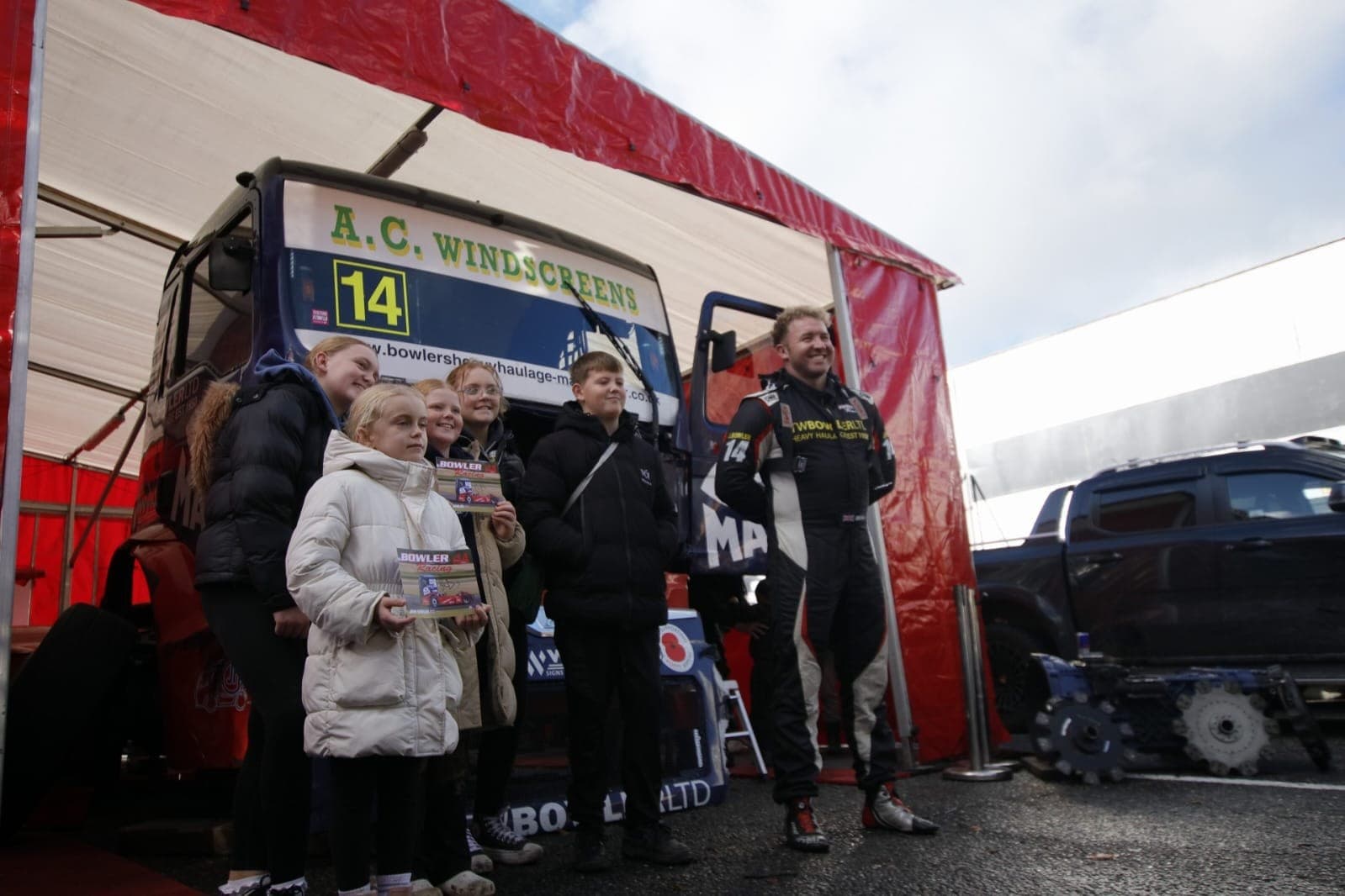 Young Bowler Racing fans meeting John Bowler in front of Diana number 14