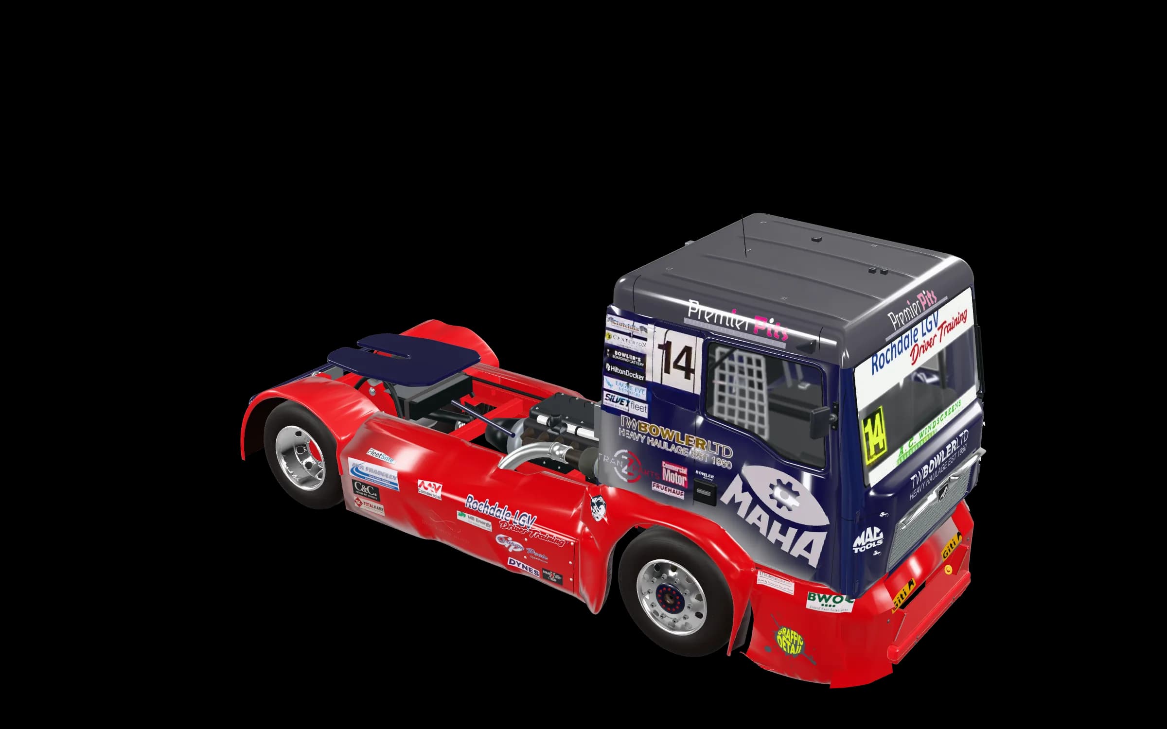 Interactive 3D model of Diana, the Bowler Racing number 14 MAN truck